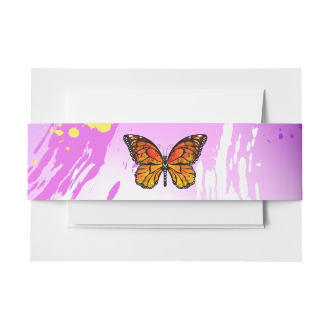 Monarch Butterflies on Purple Background Invitation Belly Band (Front Example)