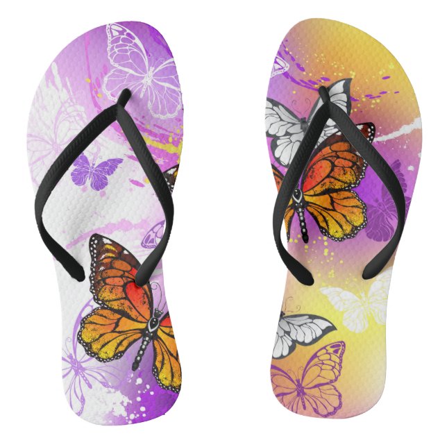 Monarch Butterflies on Purple Background Jandals (Footbed)