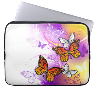 Monarch Butterflies on Purple Background Laptop Sleeve