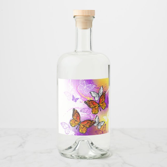 Monarch Butterflies on Purple Background Liquor Bottle Label (Front)