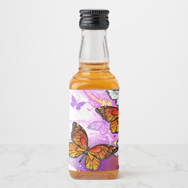 Monarch Butterflies on Purple Background Liquor Bottle Label (Front)