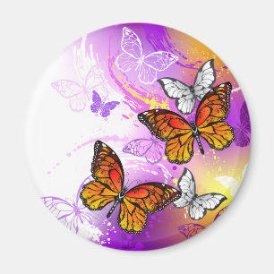 Monarch Butterflies on Purple Background Magnet
