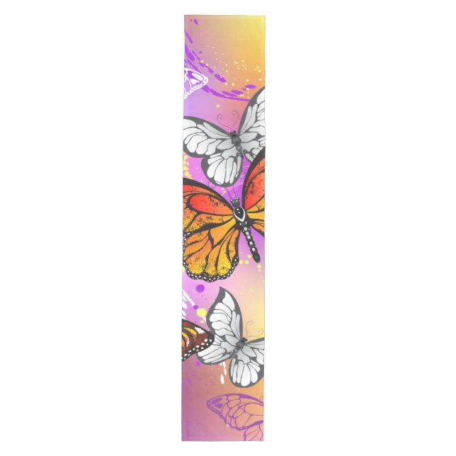 Monarch Butterflies on Purple Background Medium Table Runner (Front)