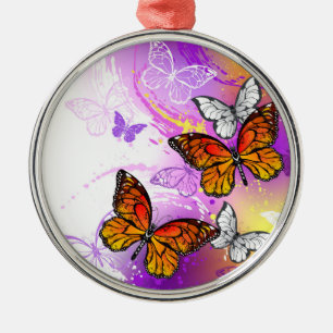 Monarch Butterflies on Purple Background Metal Tree Decoration