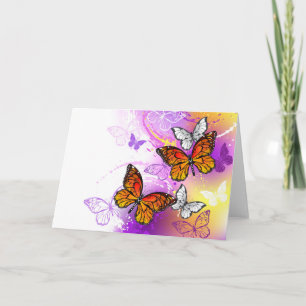 Monarch Butterflies on Purple Background Note Card