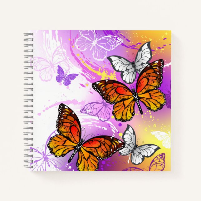 Monarch Butterflies on Purple Background Notebook (Front)