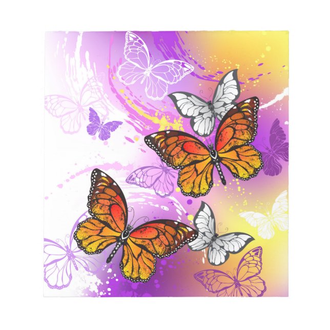 Monarch Butterflies on Purple Background Notepad (Front)