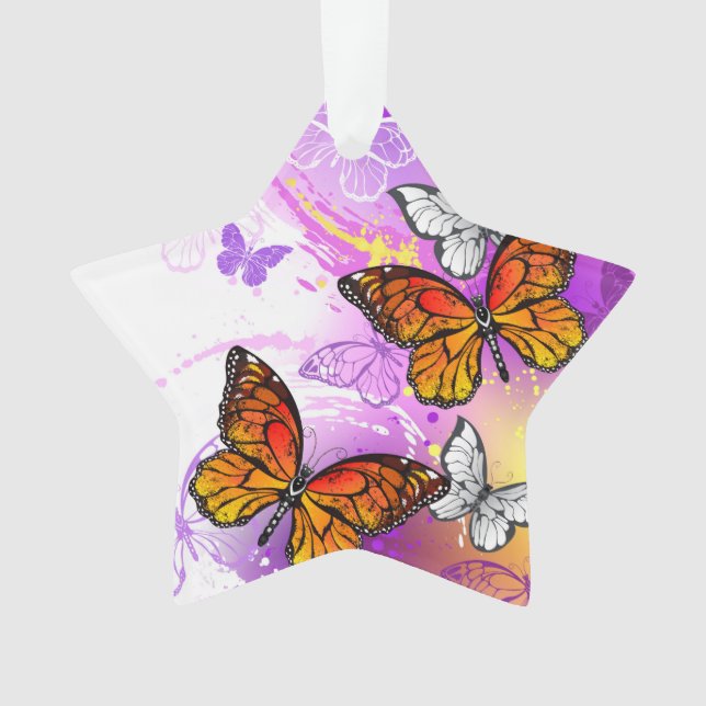 Monarch Butterflies on Purple Background Ornament (Front)