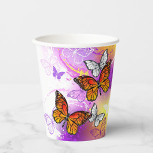 Monarch Butterflies on Purple Background Paper Cups