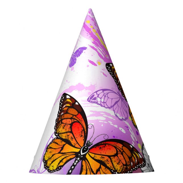 Monarch Butterflies on Purple Background Party Hat (Front)