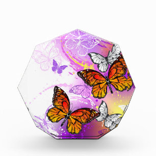 Monarch Butterflies on Purple Background Photo Block