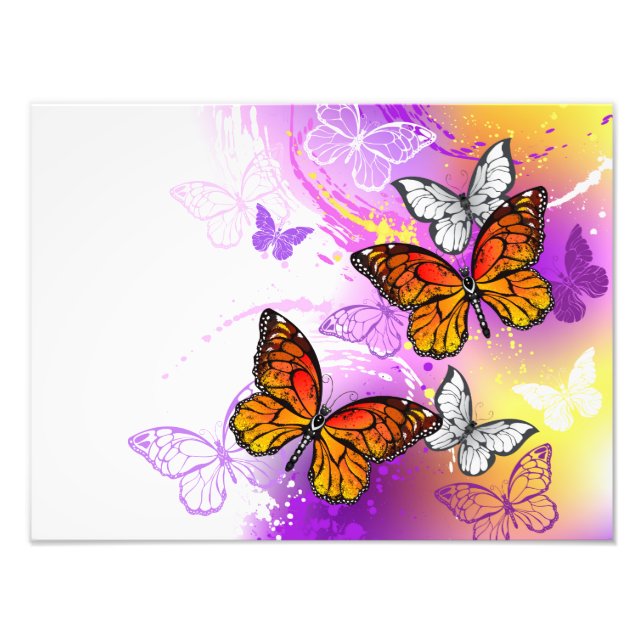 Monarch Butterflies on Purple Background Photo Print (Front)