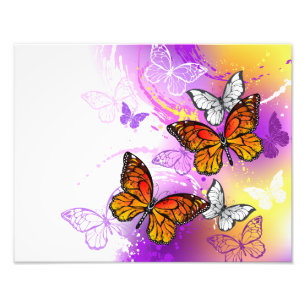 Monarch Butterflies on Purple Background Photo Print