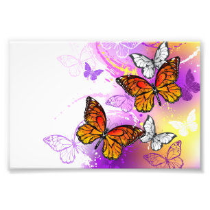 Monarch Butterflies on Purple Background Photo Print