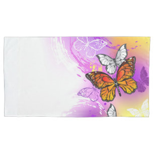 Monarch Butterflies on Purple Background Pillowcase