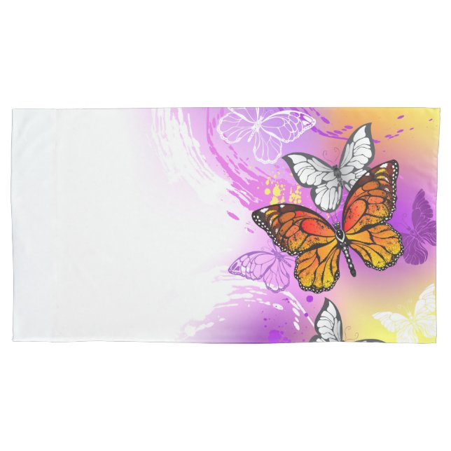 Monarch Butterflies on Purple Background Pillowcase (Front)