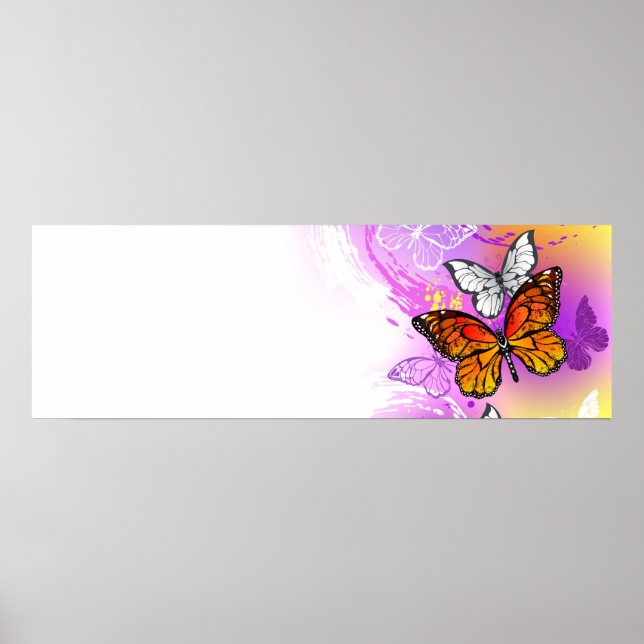 Monarch Butterflies on Purple Background Poster (Front)