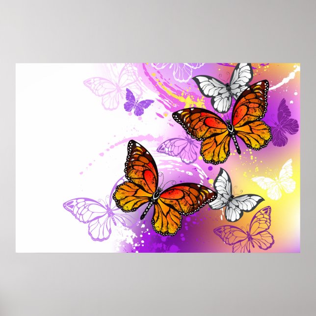 Monarch Butterflies on Purple Background Poster (Front)