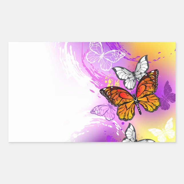 Monarch Butterflies on Purple Background Rectangular Sticker (Front)