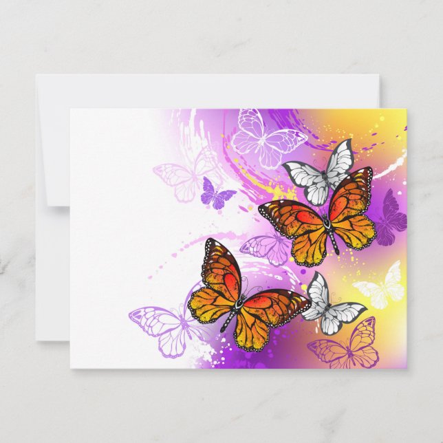Monarch Butterflies on Purple Background RSVP Card (Front)