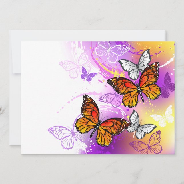 Monarch Butterflies on Purple Background Save The Date (Front)
