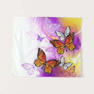 Monarch Butterflies on Purple Background Tapestry