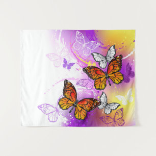 Monarch Butterflies on Purple Background Tapestry