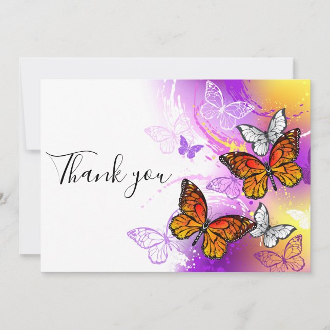 Monarch Butterflies on Purple Background Thank You Card (Front)