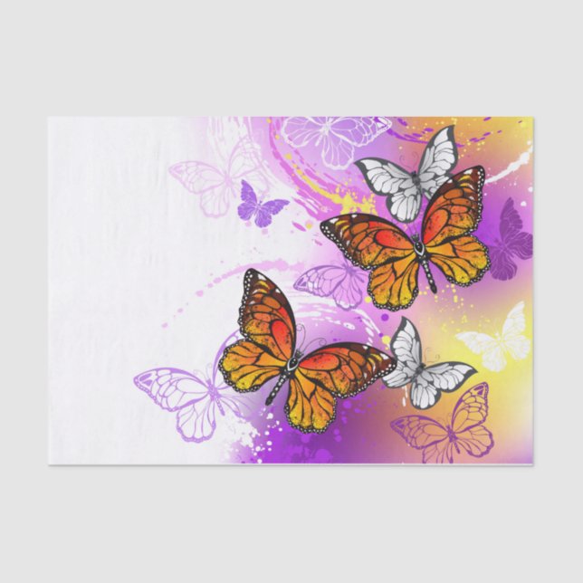 Monarch Butterflies on Purple Background Tissue Paper (Front)