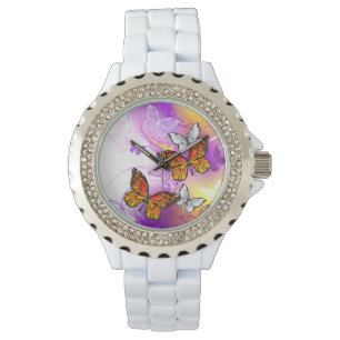 Monarch Butterflies on Purple Background Watch