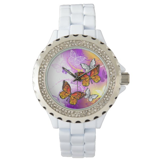 Monarch Butterflies on Purple Background Watch (Front)
