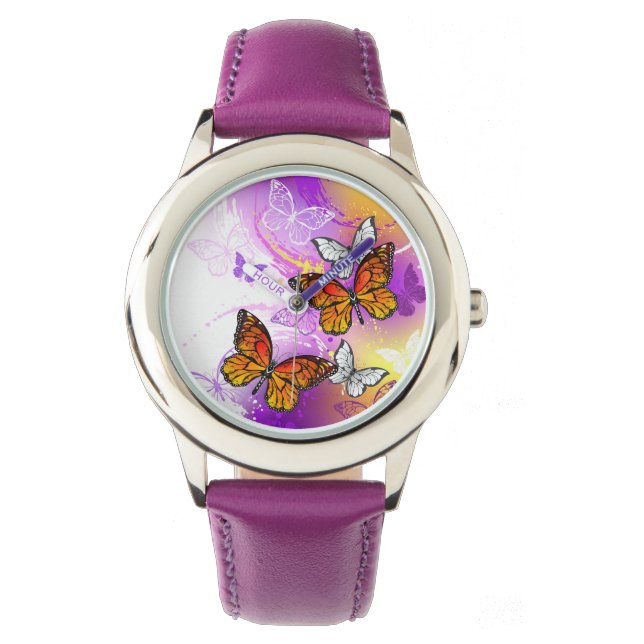 Monarch Butterflies on Purple Background Watch (Front)