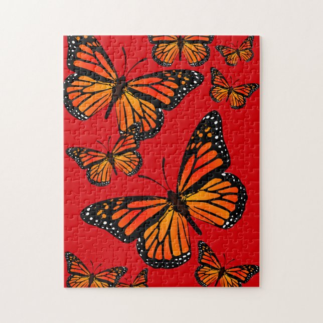 Monarch Butterflies on Red Jigsaw Puzzle (Vertical)