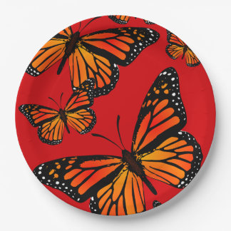 Monarch Butterflies on Red Paper Plate