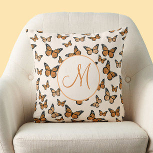Monarch Butterflies Orange Script Custom Monogram Cushion