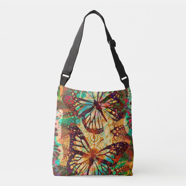 Monarch Butterflies Psychedelic Tie Dye Crossbody Bag (Front)