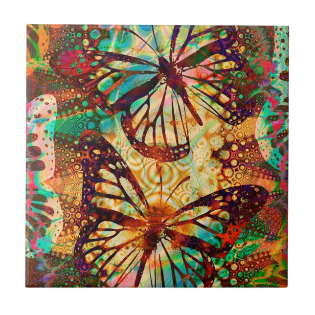 Monarch Butterflies Psychedelic Tie Dye Tile (Front)