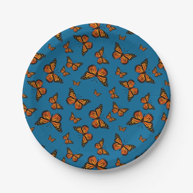 Monarch Butterflies Theme Pattern Paper Plate (Front)
