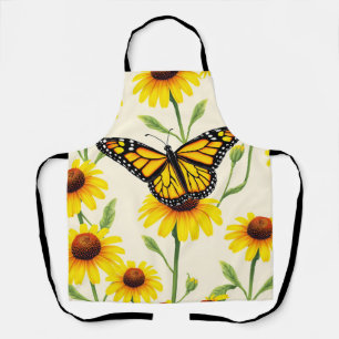 Monarch Butterflies Yellow Daisies Pattern Apron