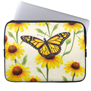 Monarch Butterflies Yellow Daisies Pattern Laptop Sleeve