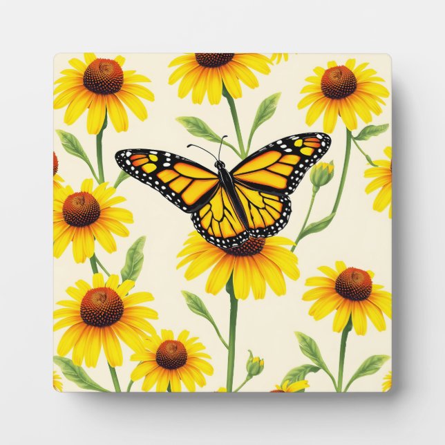 Monarch Butterflies Yellow Daisies Pattern Plaque (Front)