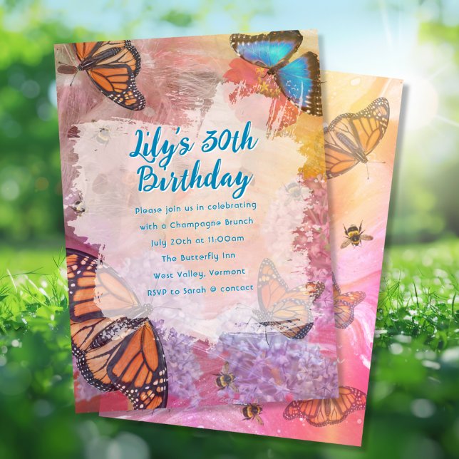 Monarch Butterfly Adult Birthday Party Invitations (Creator Uploaded)
