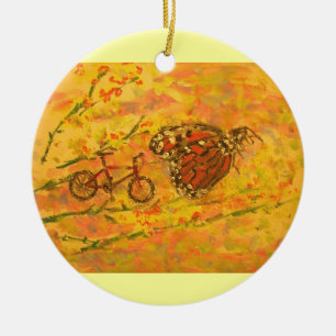 monarch butterfly and bicycle ceramic tree decoration