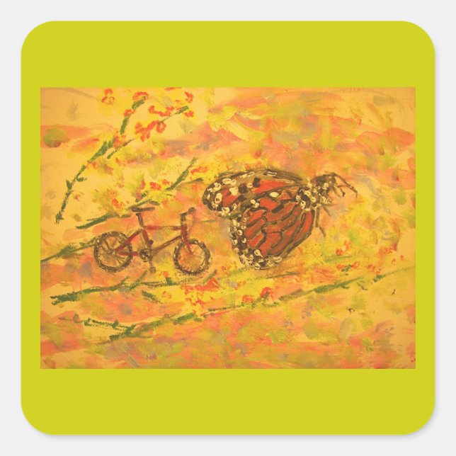 monarch butterfly and bicycle square sticker (Front)