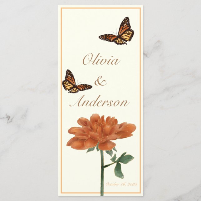 Monarch Butterfly and Dalila Ivory Wedding  Menu (Back)