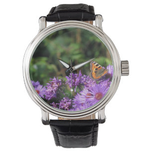 Monarch butterfly and purple flowers watch