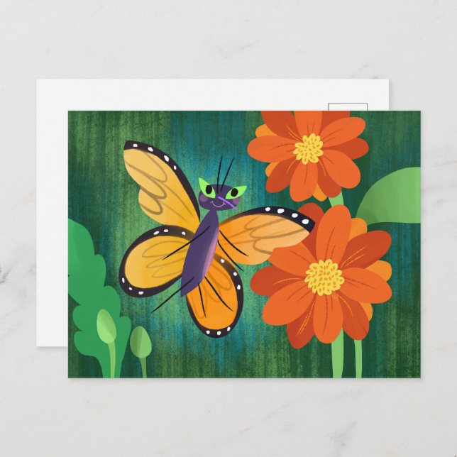 Monarch Butterfly and Red Mum Daisies Postcard (Front/Back)
