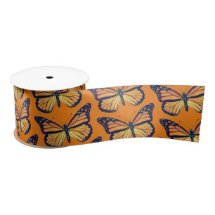 Monarch Butterfly Art on Orange Ribbon Satin Ribbon