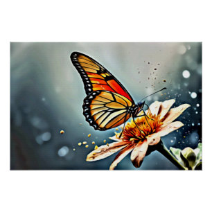 *~* Monarch Butterfly Artsy Taupe Flower AP52 Poster