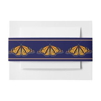 Monarch Butterfly Banded Navy Wedding Invitation Belly Band